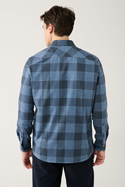 Avva Cămașă de flanel pentru bărbați, albastru bleumarin, ușor de călcat A32y2105