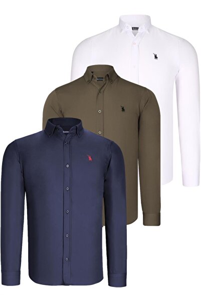 Dewberry ÜÇLÜ SET G725 DEWBERRY ERKEK GÖMLEK-LACİVERT-BEYAZ-YEŞİL