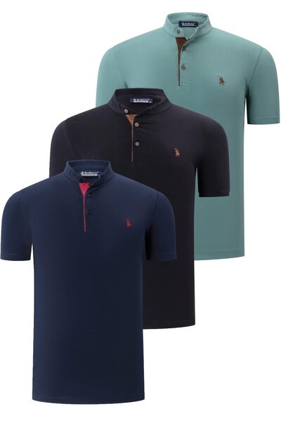 Dewberry ÜÇLÜ SET T8560 ERKEK T-SHIRT-SİYAH-LACİVERT-AÇIK HAKİ