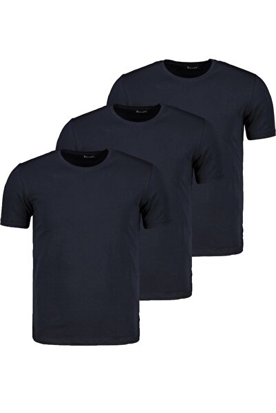 Dewberry SET TRIPLU T8569 TRICOU BĂRBAȚI CU GULER ROTUND-ALBASTRU ÎNCHIS-ALBA...