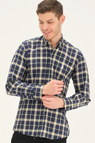 Dewberry G742 Men's Shirt-Dark Blue-Yellow