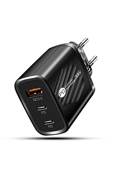 Timebox Φορτιστής Τοίχου 3 Θυρών 20W Γρήγορης Φόρτισης 2 x Type-C 1 USB LED Μ...