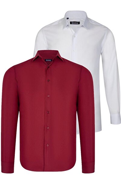 Dewberry DVOJNI SET G726 DEWBERRY MUŠKA KOŠULJA-BELA-BURGUNDIJA