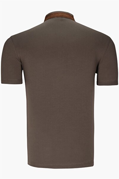 Dewberry T8571 Zippered Men's T-Shirt-Dark Khaki
