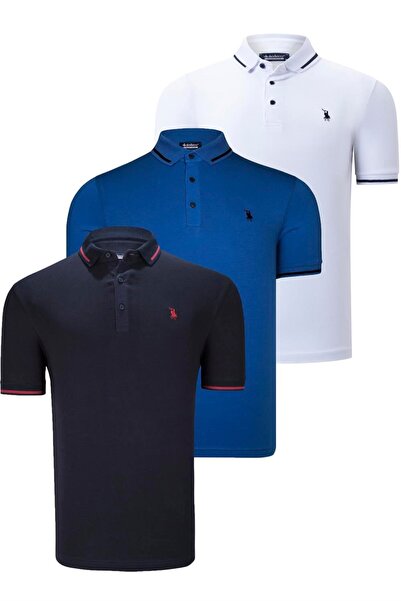Dewberry ΣΕΤ ΤΡΙΩΝ ΤΕΜΑΧΙΩΝ T8586 ΑΝΔΡΙΚΟ T-SHIRT-ΣΚΟΥΡΟ ΜΠΛΕ-ΛΕΥΚΟ-SAKS