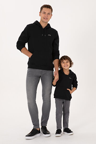 U.S. Polo Assn. Erkek Regular Fit Kapüşonlu Şardonlu Siyah Basic Sweatshirt 50315582-VR046