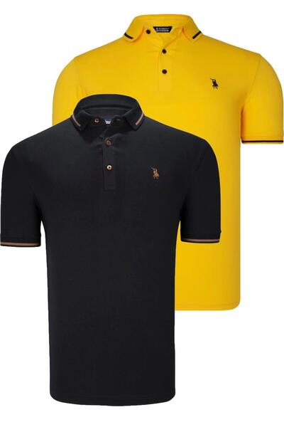 Dewberry İKİLİ SET T8586 ERKEK T-SHIRT-LACİVERT-SARI