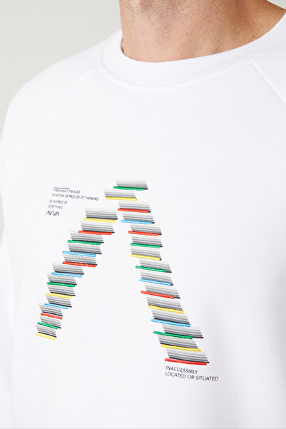 Avva Herren Weiß Rundhalsausschnitt 3 Garn Hooded Sweatshirt A32y1293