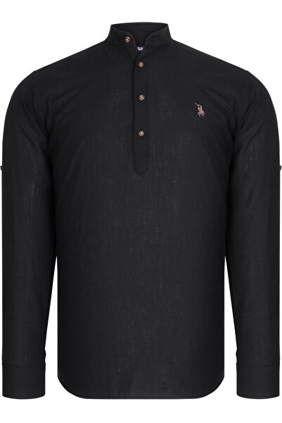 Dewberry G783 DEWBERRY DOMINANT COLLAR MEN'S SHIRT-PLAIN BLACK