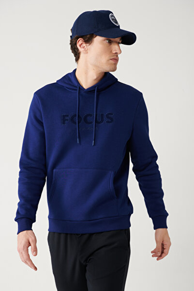 Avva Hanorac Saks pentru bărbați cu glugă cu 3 fire - Buzunar cangur A32y1193