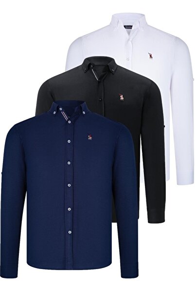 ÜÇLÜ SET G674 DEWBERRY ERKEK GÖMLEK-SİYAH-BEYAZ-LACİVERT