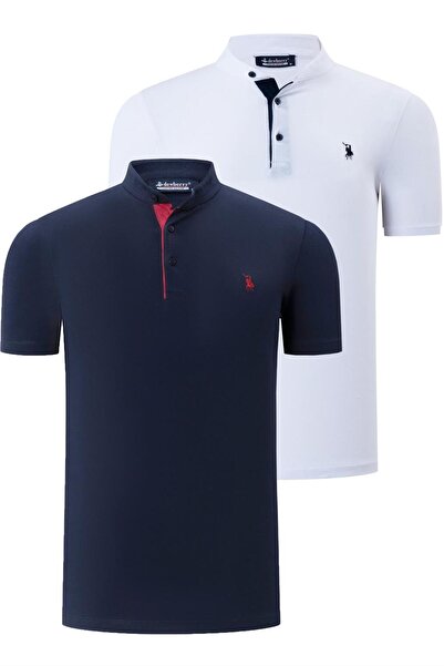 Dewberry İKİLİ SET T8560 ERKEK T-SHIRT-BEYAZ-LACİVERT