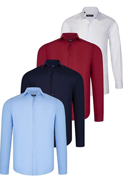 Dewberry SET OF FOUR G726 DEWBERRY SHIRT-WHITE-DARK BLUE-Claret Red-BLUE