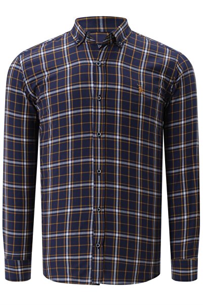 Dewberry G740 DEWBERRY ERKEK GÖMLEK-DÜZ LACİVERT-HARDAL