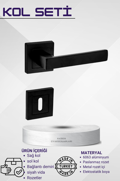 Genel Markalar Kapı Kolu Lüks Lama Siyah Kare Rozetli Oda