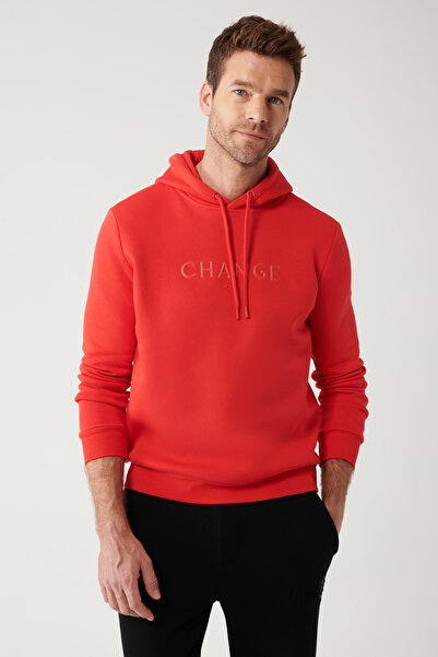 Avva Rotes Herren-Sweatshirt mit Kapuze, 3-fädig, erhaben, bedruckt, A32y1240