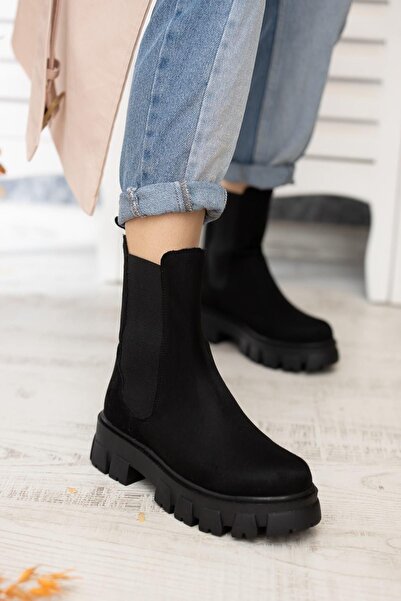 DURUNUN BUTİĞİ Cizme zilnice Duenni din piele intoarsa neagra cu talpa groasa elastica