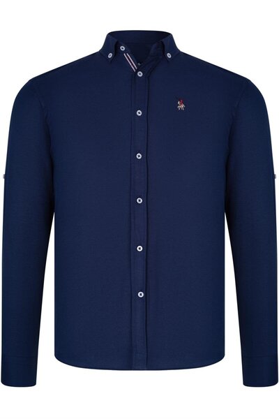 Dewberry TRIPLE SET G674 DEWBERRY MEN'S SHIRT-DARK BLUE-WHITE-LIGHT BLUE