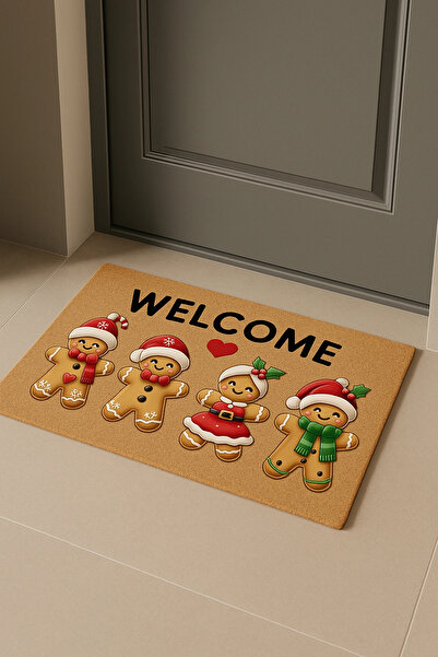 Valerine Life Коледно-новогодишни червено-кафяви бисквитки - подложка за добре дошли 45x70см