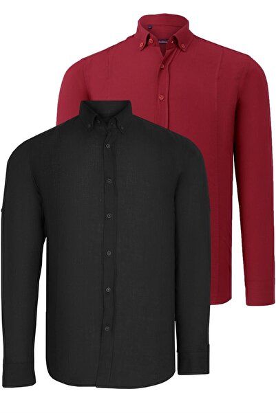 Dewberry SET DUBLU G721 DEWBERRY CĂMAȘĂ BĂRBAȚI-NEGRU-ROȘU CLAR