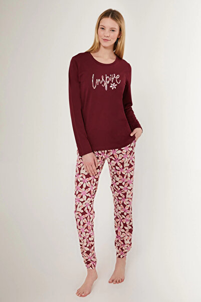Arnetta Set de pijamale cu mânecă lungă pentru femei İnspive Claret Red