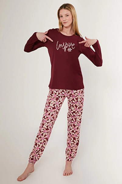 Arnetta Set de pijamale cu mânecă lungă pentru femei İnspive Claret Red