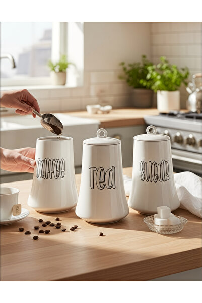 Yumuk Shop 3 Lü Lüks Jumbo Boy Vakum Kapaklı Coffe Sugar Tea Kavanoz Seti 1 Lt