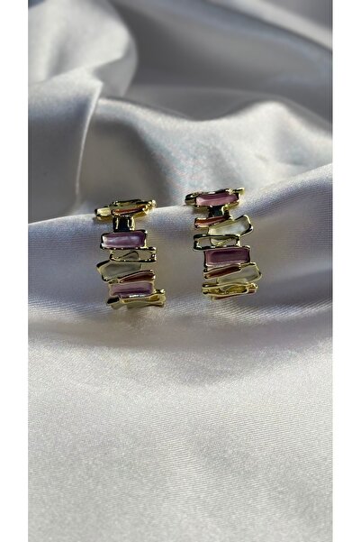 BUSİELLE JEWELRY Renkli Mine Detaylı Halka Küpe