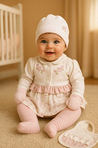MİLAYS LİFE HOME COLLECTİON KIZ BEBEK 0-3 AY ÇİÇEK NAKIŞLI ORGANİK PAMUK 5 Lİ...