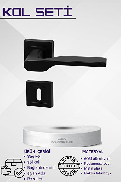 KAİZEN Kapı Kolu Lüks Alara Siyah Kare Rozetli Oda