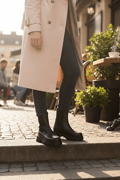 DİVOLYA Senni Μαύρες Πλαϊνές Ελαστικές Καθημερινές Μπότες με Χοντρή Σόλα