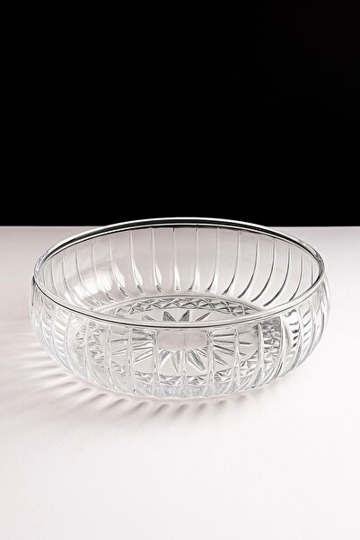 PAKETLENDİ El Yapımı Ağır Kalın Büyük Cam Salata Kasesi 24x6.5 Cm Linea Çanak