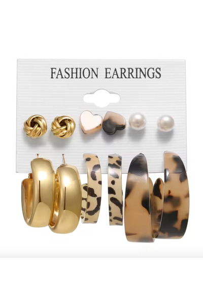 Takıtolia Leolove Akrilik Ve Incili Altın Gold Halka Çoklu Küpe Seti