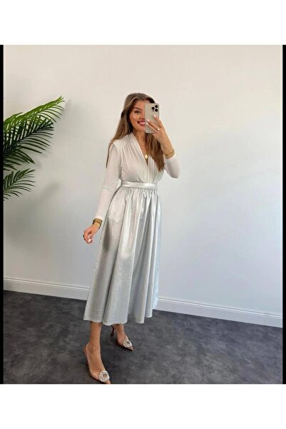 Ecenin Favorileri Ασημί Μεταλλική Μίντι Φούστα