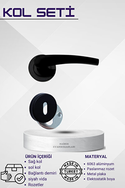 Genel Markalar Bravo Siyah Mat Yuvarlak Rozetli Oda Kapı Kolu