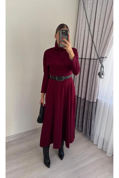 Miasista Maxi Balıkçı Yaka Kemerli Triko Elbise