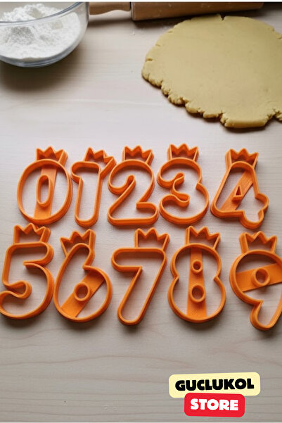 GÜÇLÜKOL Number Cookie Mold Set Crown Design Numbers from 0 to 9 10-Piece Party Set