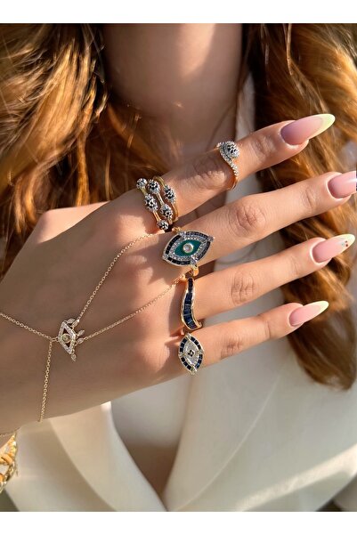 SU PERİSİ TAKI BİJUTERİ خاتم ذهبي قابل للتعديل مرصع بحجر الزركون الأخضر