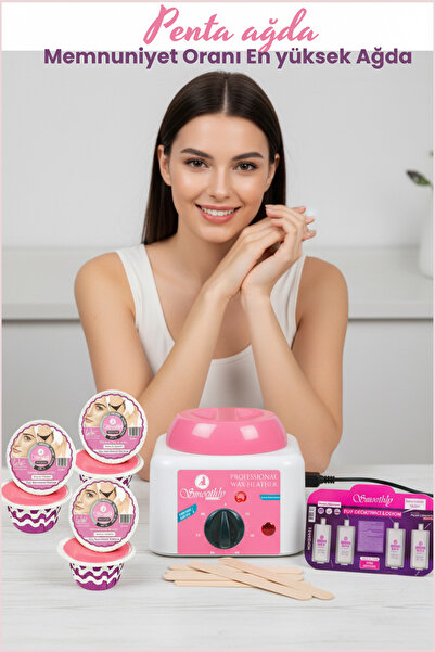 Smoothly Premium Kalıp Soyulabilen Boncuk ( Penta ) Ağda 750 gr Pudralı, Ağda Isıtıcı Makine, Set