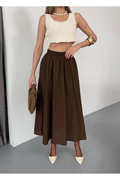 Ecenin Favorileri 85 см - Кафява пола от плат с парашут