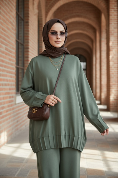 Aselim Hijap Moda Διπλό Σετ Τζιλάμπας Αλίσα από Πλισέ Premium Modal Fabric – Πράσινο