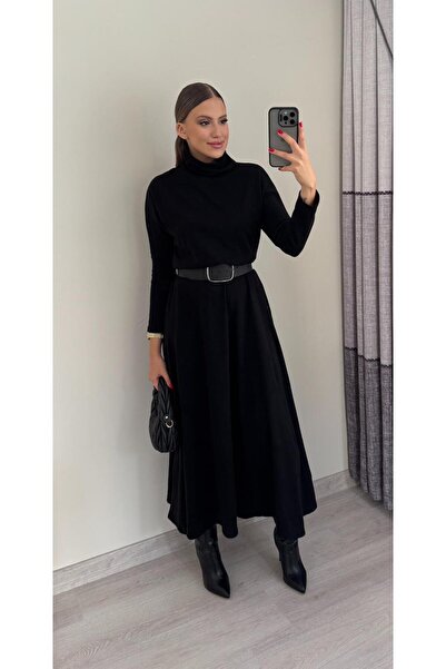 Miasista Maxi Balıkçı Yaka Kemerli Triko Elbise