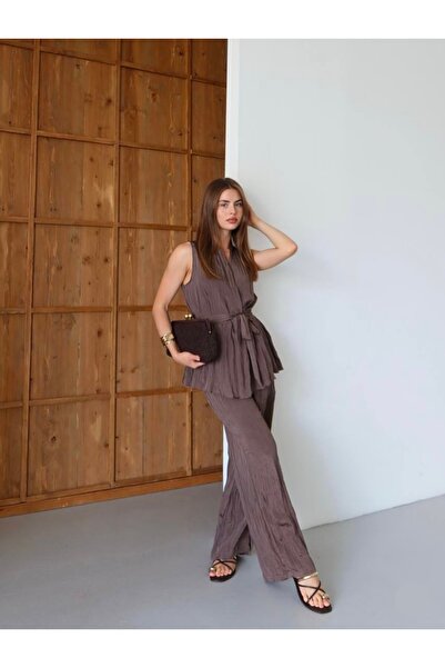 Atelier Boho Chic Brown Crash Vest Pants Suit