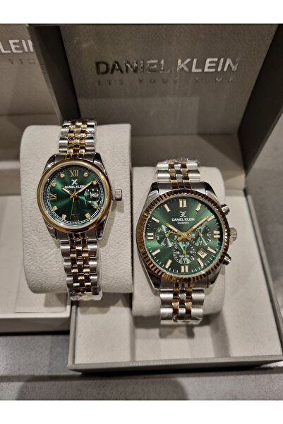 Daniel Klein Green Dial Dear Yellow Steel Bracelet Wrist Watch - Set of 2