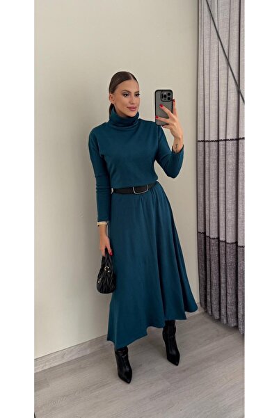 Miasista Maxi Balıkçı Yaka Kemerli Triko Elbise