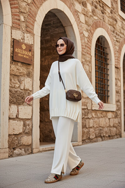 Aselim Hijap Moda Διπλό Σετ Τζιλάμπας από Πλισέ Υφασμάτινο Μοντάλ Premium Alisa – Εκρού