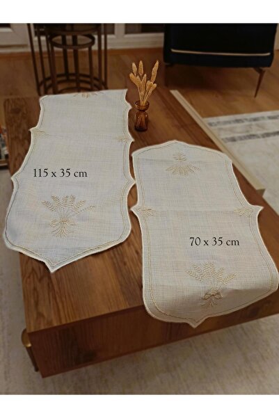 NB Neubella Home Nerina Runner Lüks Ranır Sunum Nakışlı Masa Sehpa Konsol Mutfak Örtü Dertsiz Çeyizlik Keten Güpürlü