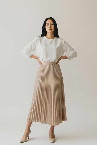 EREN STYLE Pleated Cotton Woven Viscose Winter Skirt(95 cm)