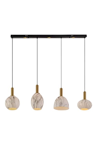 Cristalin Aydınlatma Mermer Desenli 4Lü Yemek Masası Üzeri Sarkıt Avize