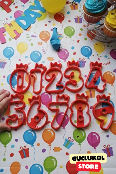 GÜÇLÜKOL Number Cookie Mold Set Crown Design Numbers from 0 to 9 10-Piece Party Set